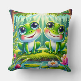 Schattig Groen Kikker Koppel Tuin Fantasievol Dier Kussen