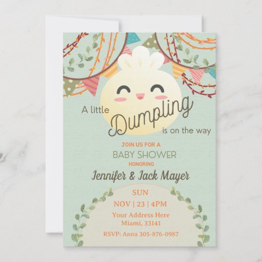 Schattig groen klein dumpling Baby shower uitnodig Kaart (Voorkant)