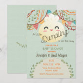 Schattig groen klein dumpling Baby shower uitnodig Kaart (Voorkant / Achterkant)