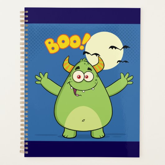 Schattig Groen Monster Halloween Boe Planner (Voorkant)