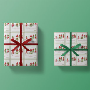 Schattig groen&rood dorp in de sneeuw met Kerstmis Cadeaupapier