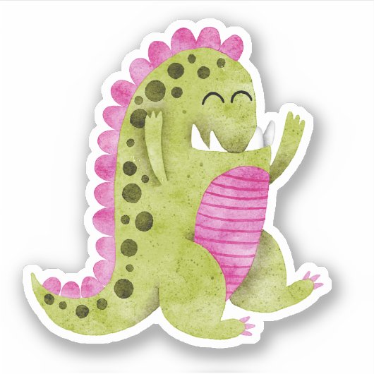 Schattig Groen + Roze Spiked Monster met Grappige  Sticker (Voorkant)