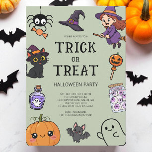 Schattig groen trick-or-treat Halloween-kostenfees Kaart