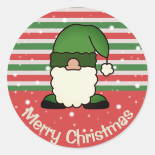 Schattig Groen X-Mas Gnome Cartoon Vrolijk Kerstfe Ronde Sticker