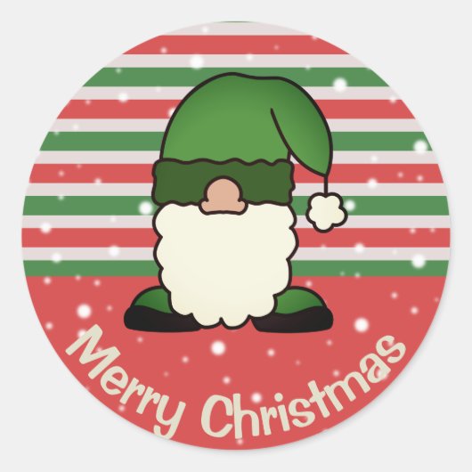 Schattig Groen X-Mas Gnome Cartoon Vrolijk Kerstfe Ronde Sticker (Voorkant)
