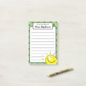 Schattig Groen Zonneschijn Glimlach Gezicht Van Le Post-it® Notes (Op bureau)