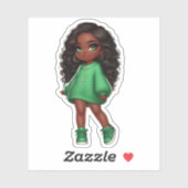 schattig groen zwart chibi meisje sticker (Vel)