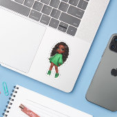 schattig groen zwart chibi meisje sticker (Laptop met iPhone)