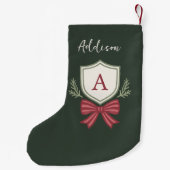 Schattig groene rode monogram gestreepte strik kleine kerstsok (Achterkant)
