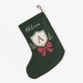 Schattig groene rode monogram gestreepte strik kleine kerstsok (Achterkant (Hangend))