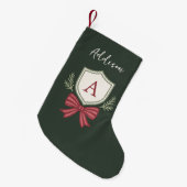 Schattig groene rode monogram gestreepte strik kleine kerstsok (Voorkant (Hangend))