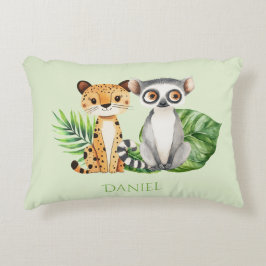 schattig groene safari luipaard en aap kind accent kussen