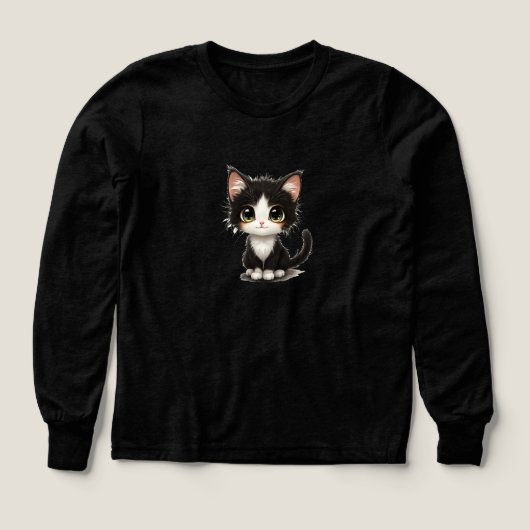Schattig grootogig katje – Chibi zwart-witte kat (Voorkant)