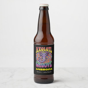 Schattig Groovy Hippie Axolotl Retro 70s Regenboog Bier Etiket