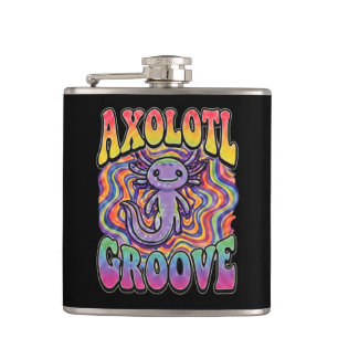 Schattig Groovy Hippie Axolotl Retro 70s Regenboog Heupfles