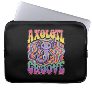 Schattig Groovy Hippie Axolotl Retro 70s Regenboog Laptop Sleeve