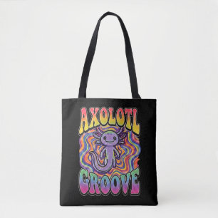 Schattig Groovy Hippie Axolotl Retro 70s Regenboog Tote Bag