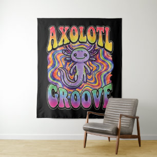 Schattig Groovy Hippie Axolotl Retro 70s Regenboog Wandkleed