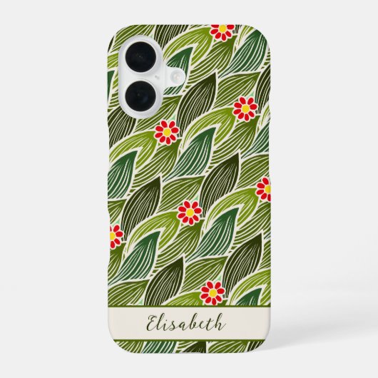 Schattig Groovy Hippie Rood Groen Madeliefje Bloem iPhone 16 Hoesje (Achterkant)