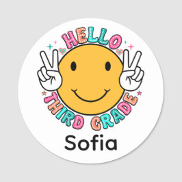 Schattig Groovy Smiley Face Hallo Derde Leerjaar T Naamplaatje