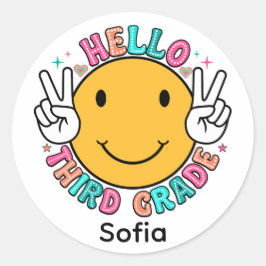 Schattig Groovy Smiley Face Hallo Derde Leerjaar T Ronde Sticker