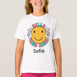 Schattig Groovy Smiley Face Hallo Derde Leerjaar T T-shirt