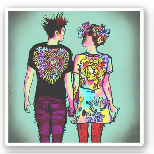 Schattig grunge punkrock stel verliefd sticker (Voorkant)
