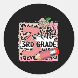 Schattig Hallo 3e klas Roze Luipaard Terug naar sc Ronde Sticker