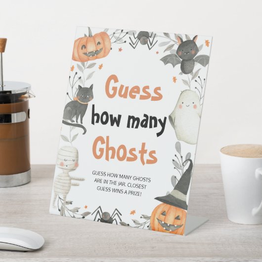 Schattig Halloween Baby shower Raad hoeveel Geeste Reclamebord Met Voetstuk (Insitu)