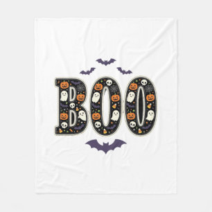 Schattig Halloween Boo Geest Pompoen Ontwerp Fleece Deken