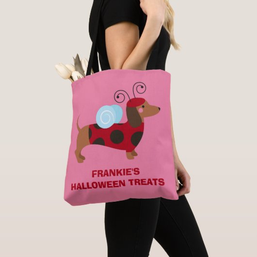 Schattig Halloween Dachshund Dog Ladybug Costuum Tote Bag (Dichtbij)