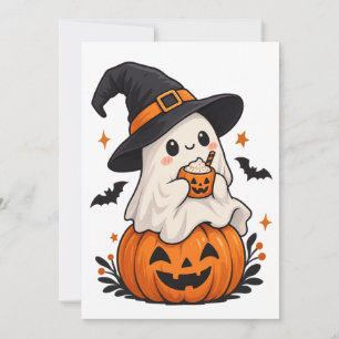 Schattig Halloween Geest Heks met Pompoen Kaart
