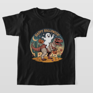 Schattig Halloween, Geest op Mummie T-Rex met Pomp T-shirt