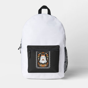 Schattig Halloween Geest Pompoen Bloem T-Shirt Ont Bedrukte Rugzak