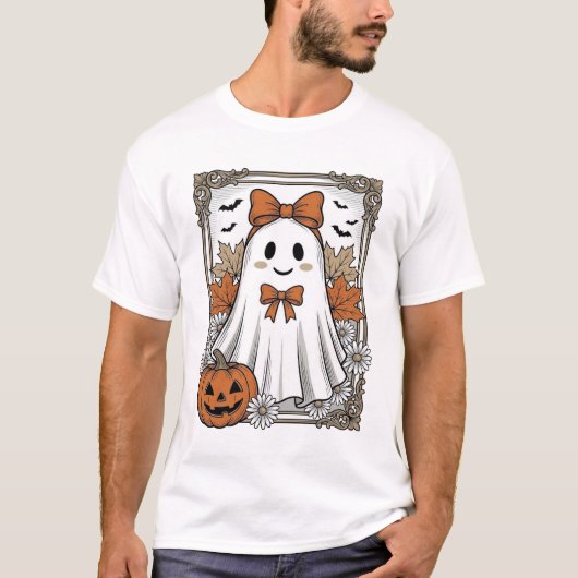 Schattig Halloween Geest Vintage Gravure Shirt Ont (Voorkant)