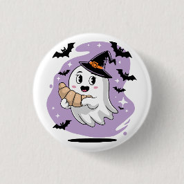 Schattig Halloween Geestkroissant Spoken Ronde Button 3,2 Cm