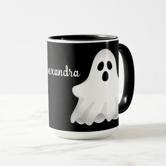 Schattig Halloween Ghost met Mok naam (Voorkant rechts)