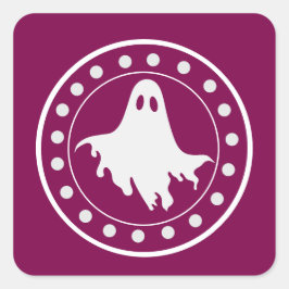 Schattig Halloween Griezelige Geest Oranje & Wit Vierkante Sticker