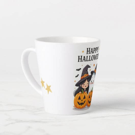 Schattig Halloween-heks & spook-mok ontwerp Latte Mok (Linkerhoek)