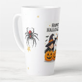 Schattig Halloween-heks & spook-mok ontwerp Latte Mok (Linkerhoek)