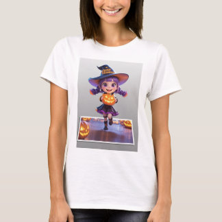 Schattig Halloween heksenmeisje met Jack-o'-Lanter T-shirt
