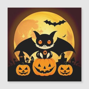 Schattig Halloween kattenkarakter met pompoenen