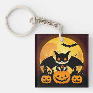 Schattig Halloween kattenkarakter met pompoenen Sleutelhanger