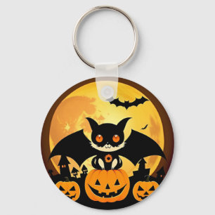 Schattig Halloween kattenkarakter met pompoenen Sleutelhanger