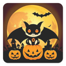 Schattig Halloween kattenkarakter met pompoenen