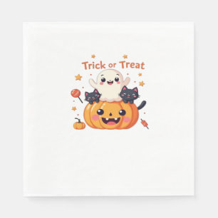 Schattig Halloween - Kawaii Geest en Zwarte Katten Servet