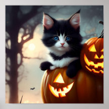 Schattig Halloween Kitten in een pompoen Poster