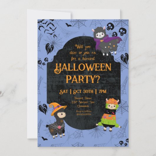 Schattig Halloween Lama 2 Feestje Kaart (Voorkant)