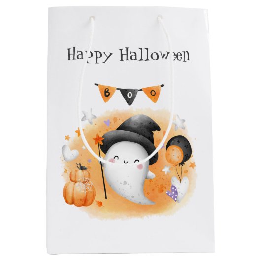 Schattig Halloween Little Boo Sinaasappel Medium Cadeauzakje (Voorkant)