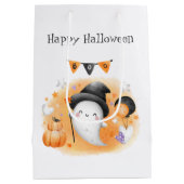 Schattig Halloween Little Boo Sinaasappel Medium Cadeauzakje (Achterkant)
